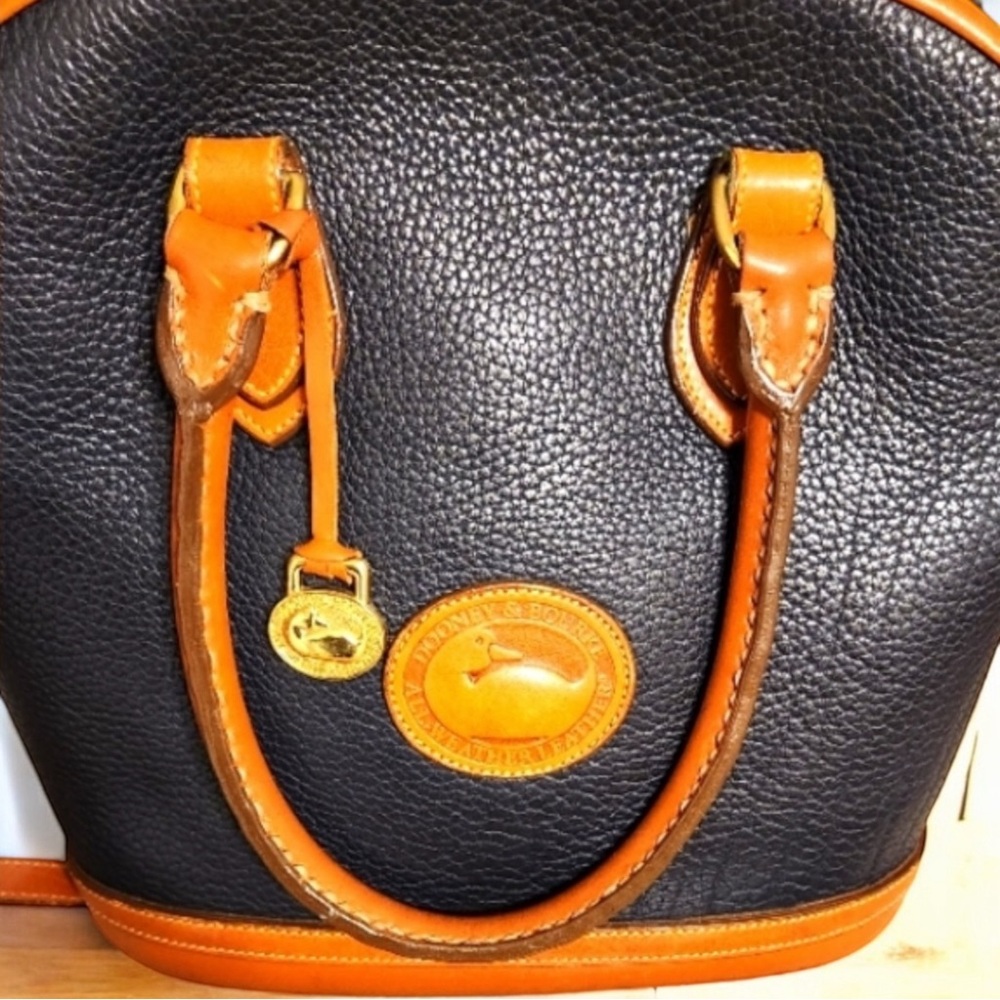 Dooney & Bourke Vintage Navy & British Tan Pebbled Leather Satchel Bag
